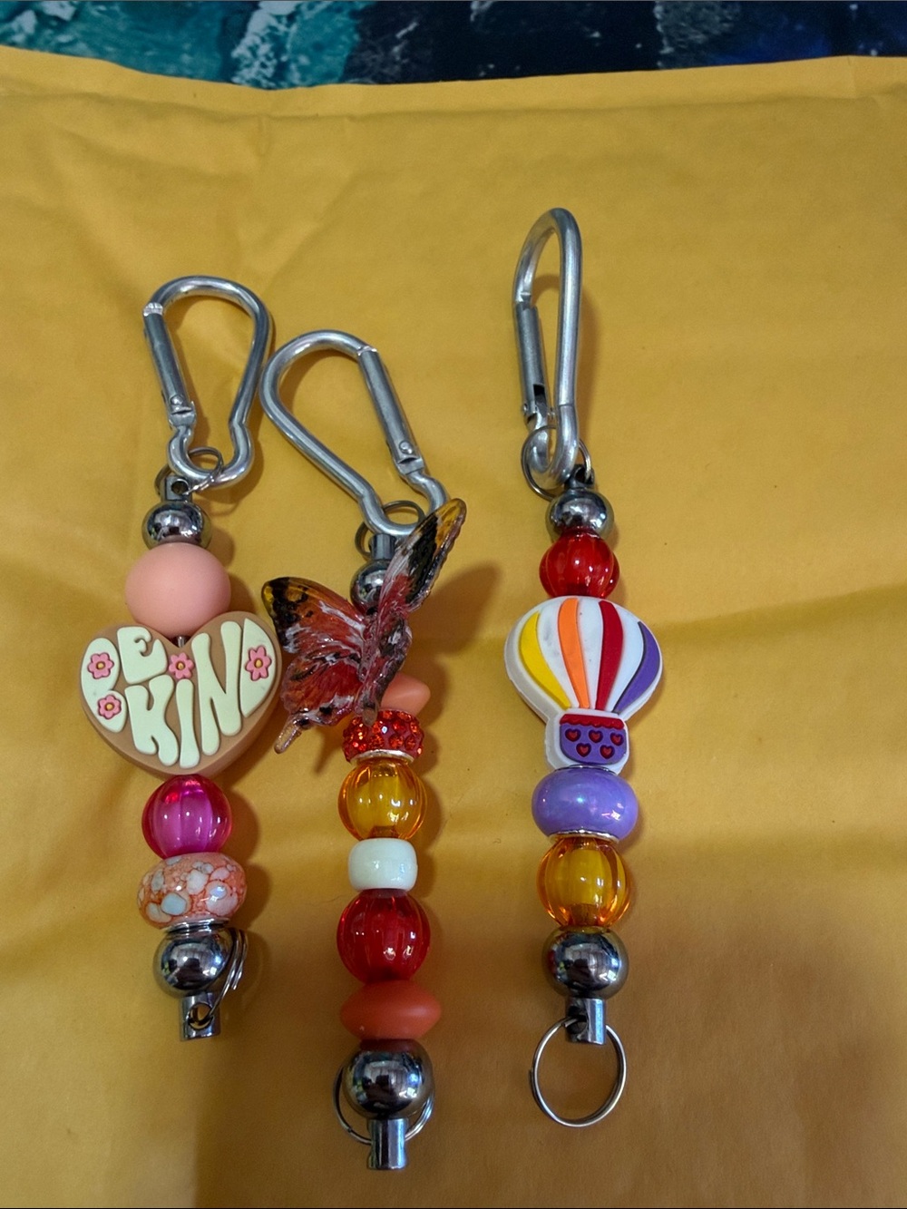 Beaded Keychain Set with Colorful Charms - Pink, Orange, Red handmade
